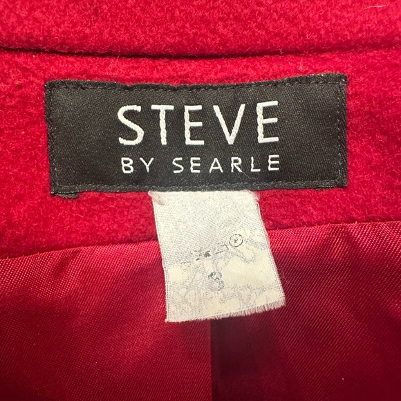 Steve by Searle Red Wool Blend Coat Women’s Size 8 Belted Peacoat - Picture 9 of 10